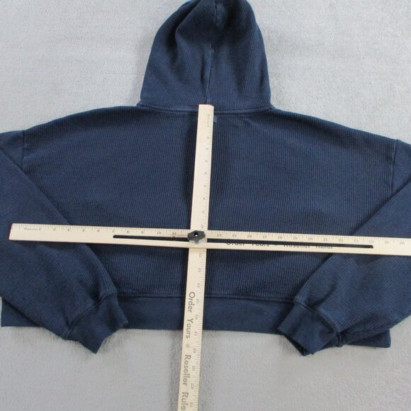 SKIMS Heavyweight Waffle Cropped Hoodie Womens XL Navy Blue Full Zip Knit EUC - Picture 7 of 10